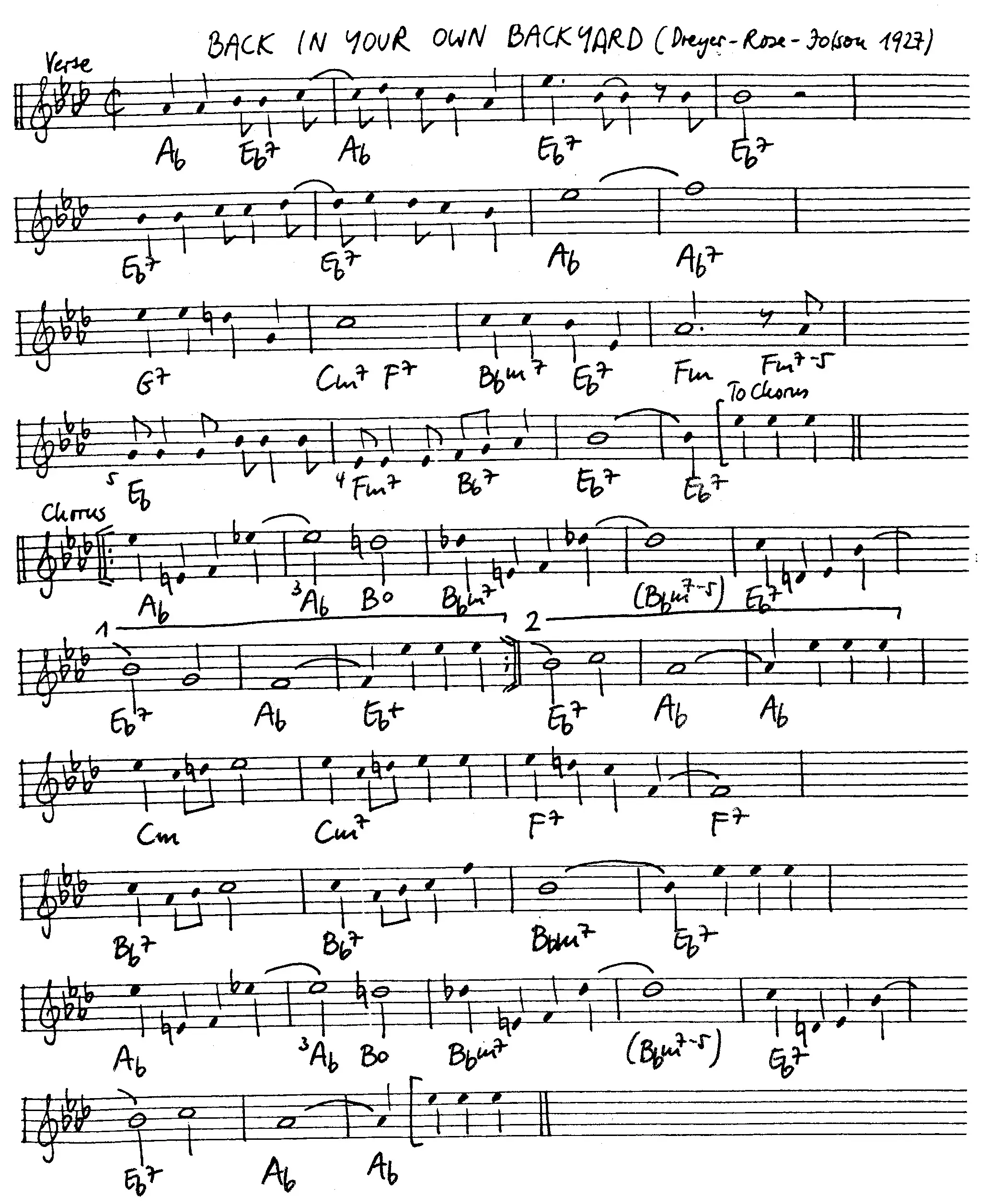 back in your own backyard free jazz leadsheet - Courtesy of the Jungle Jazz Band